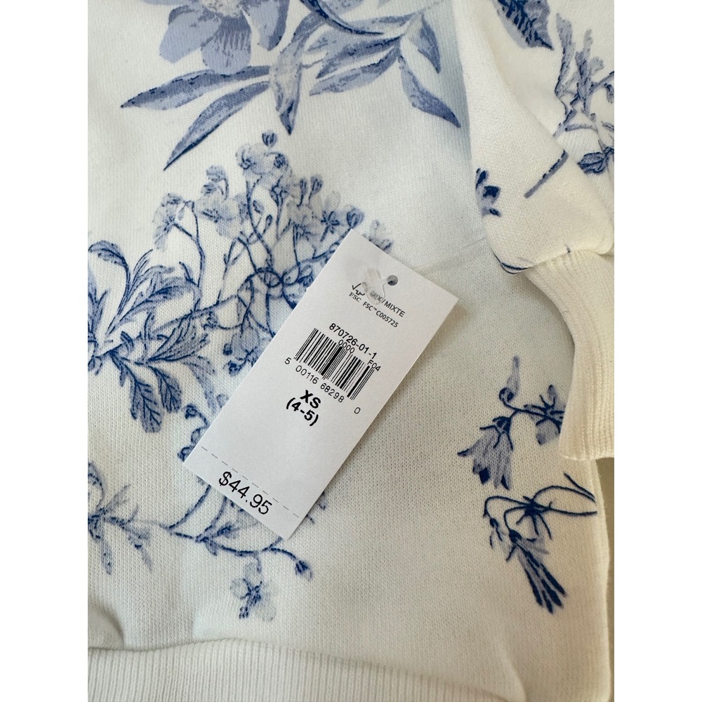 Gap Kids Sweatshirt Jogger Set Girls 5 XS Blue White Floral Fleece NWT Toile - Picture 8 of 11